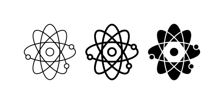 Atom Icons, Atomic Structure Symbols, Science & Research Vector Graphics