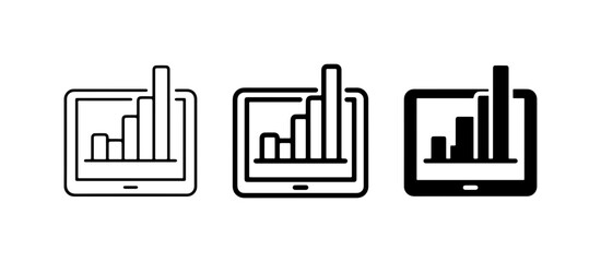 Obraz premium Tablet Bar Chart Icons, Digital Data Analysis, Business Growth Graphics, Financial Performance Display