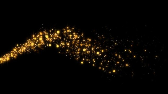 golden stars and bokeh lights sparkle glitters light trail alpha channel loop 4k animation, shiny glowing gold particles isolated motion design element