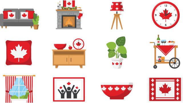 Canadian symbols and home decor items with maple leaf theme