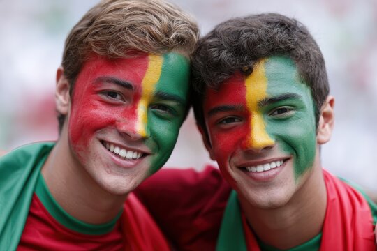 Portuguese fans proudly displaying national colors before kickoff at a major football championship