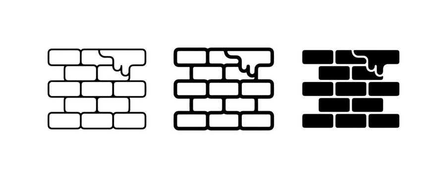 Brick Wall Icons, Damaged Masonry Symbols, Construction Elements Set
