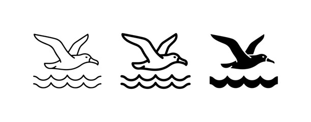 Obraz premium Seagull Icons, Bird Vector Art, Ocean Wave Graphics, Simple Nautical Symbols