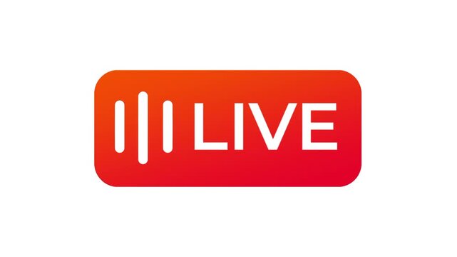 A white background with a bold orange live streaming button featuring a waveform icon and the text LIVE in white letters