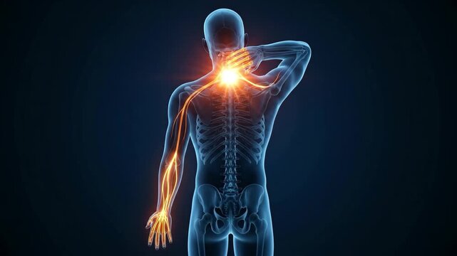 Animation of nerve pain radiating from the neck down the arm