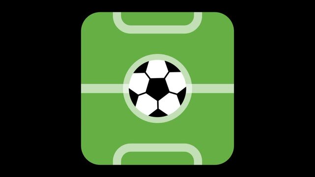 A green rounded square app icon featuring a black and white soccer ball centered on a football field ground graphic