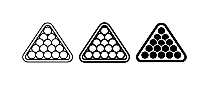 Billiard Balls Triangle Racks, Set of 3 Icons, Pool Game Equipment
