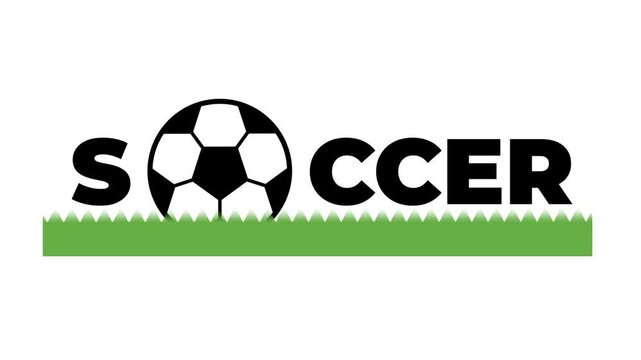 A white background with bold black text reading SOCCER where the letter O is replaced by a black and white soccer ball