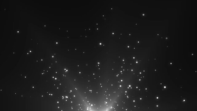 Abstract white particle motion background featuring glitter ball, sparkling dust and a deep night sky nebula, seamless loop animation with luminous cosmic effects and gentle bokeh glow
