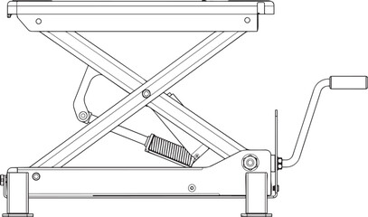 Fototapeta premium Scissor lift hydraulic mechanism with handle and platform