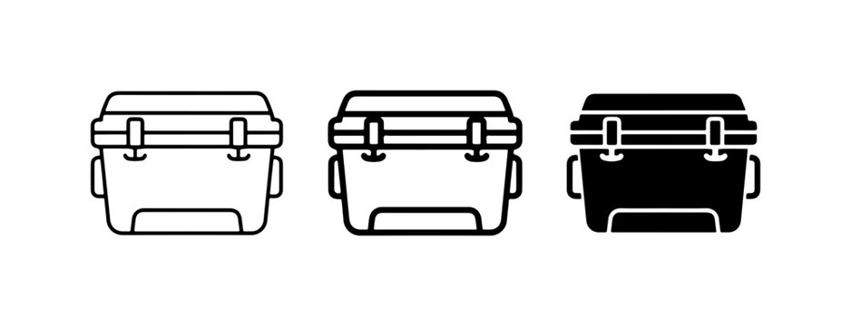 Cooler Box Icons, Portable Ice Chest Vector Graphics, Outdoor Beverage Container Set