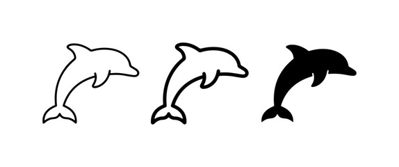 Fototapeta premium Dolphin Icons Set, Marine Mammal Vector Graphics, Ocean Life Symbols, Aquatic Animal Silhouettes