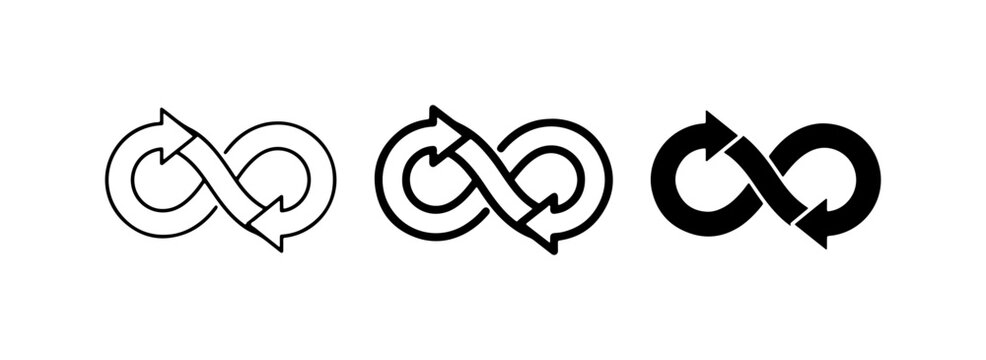 Infinity Loop Arrows, Continuous Cycle, Endless Process, Infinite Repetition Icons