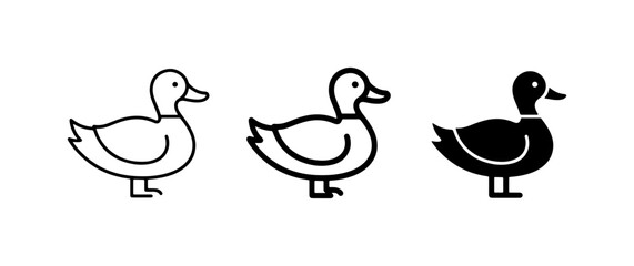 Obraz premium Duck Icons, Vector Graphics Set: Outline, Line Art, Solid Fill Styles