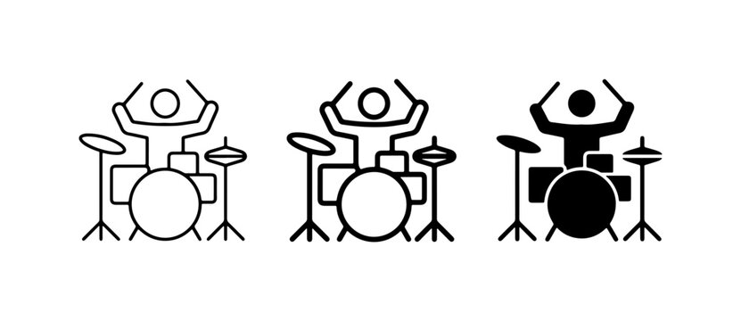 Drummer Icon Set, Music Performance Vector Graphics, Rhythm Beat Symbols