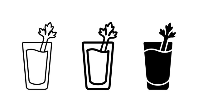 Celery Cocktail Icons, Bloody Mary Garnish Vector Set, Refreshing Drink Symbols