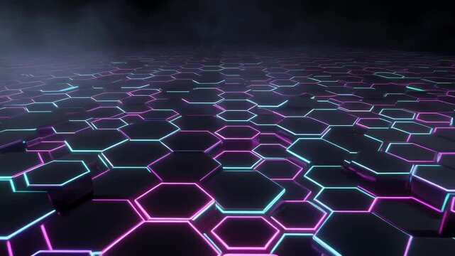 Abstract Hexagonal Grid Pulsating with Light for Futuristic Technology Backgrounds