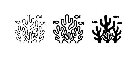 Coral Reef Icons, Marine Life Vector Graphics, Underwater Ecosystem Symbols © Sajib