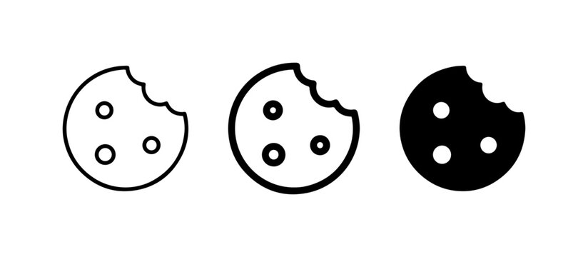 Bitten Cookie Icons, Sweet Treat Vector Graphics, Chocolate Chip Snack Symbols