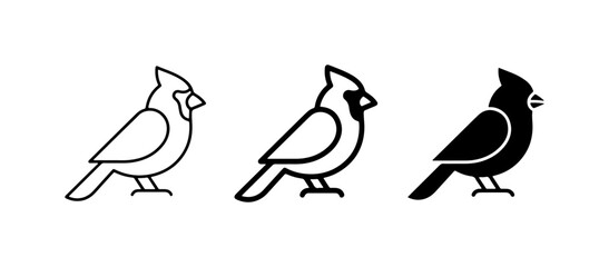 Obraz premium Cardinal Bird Icons: Simple Line Art, Outline, and Silhouette Vector Graphics