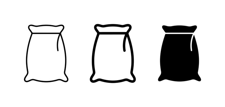 Sack Icons, Grain Bag Vector Graphics, Storage Container Symbols