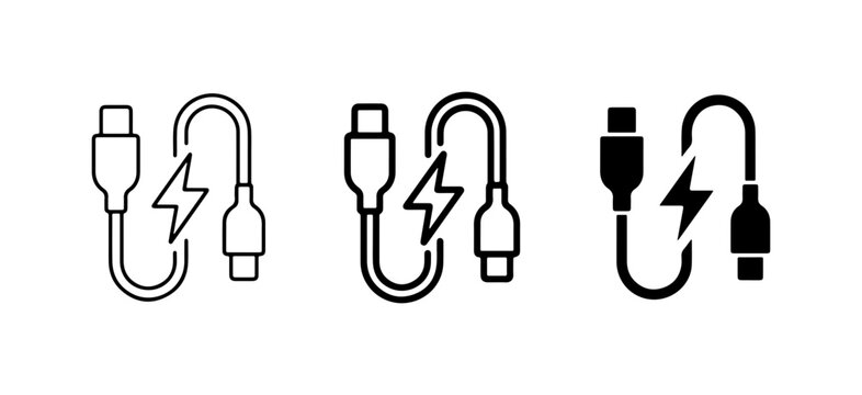 Charging Cable Icons, Power Cord Symbols, USB Connection Graphics, Energy Transfer