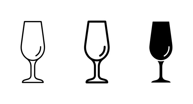 Elegant Wine Glass Icons, Set of 3 Vector Graphics, Minimalist Barware & Beverage Symbols