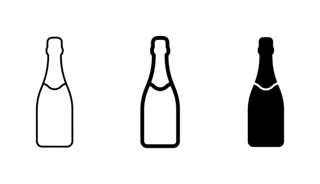 Champagne Bottle Icons, Sparkling Wine Vector Graphics, Celebration Beverage Symbols, Alcohol Drink Vector Set
