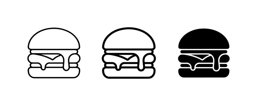 Burger Icons, Fast Food Vector Graphics, Cheeseburger Symbols, Minimalist Food Illustrations