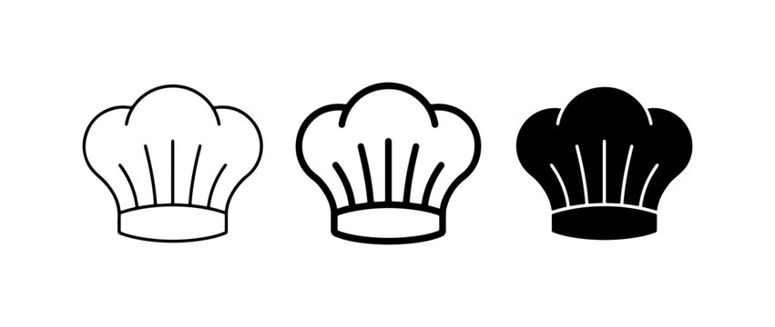 Chef Hats Icons, Culinary Symbols, Professional Kitchen Headwear Vector Set