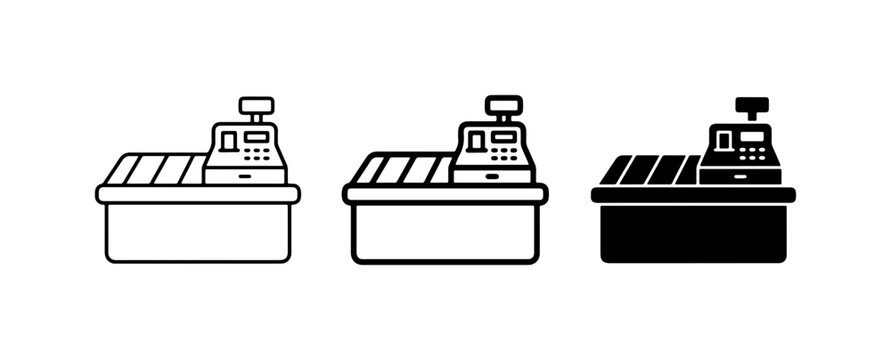 Cash Register Icons, Vintage Till Vector Set, Retro Point of Sale Machine Graphics