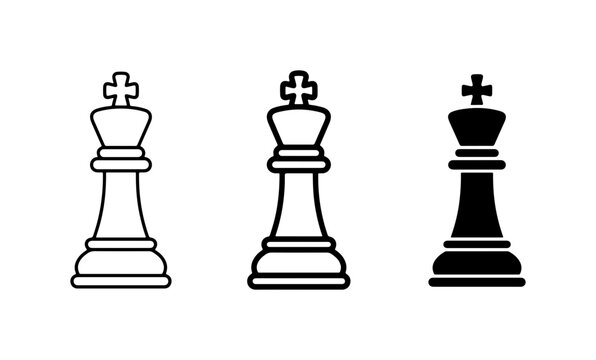 Chess King Icons, Strategy Game Pieces, Black and White Vector Graphics