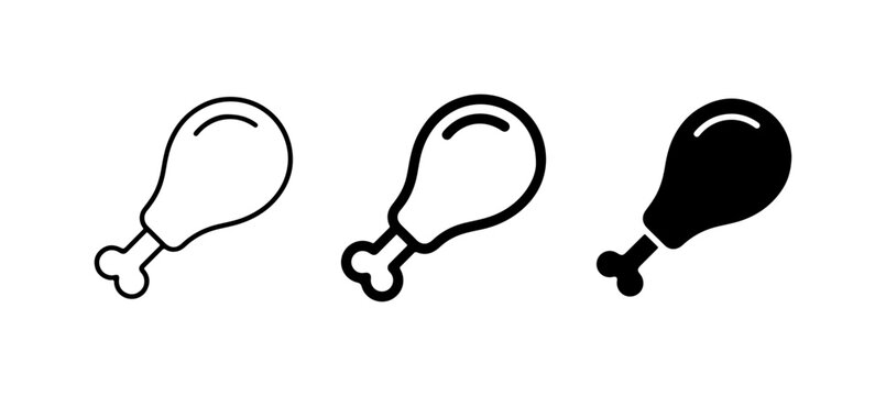 Chicken Leg Icons: Outline, Filled, Silhouette, Food Vector Graphics, Simple Symbols