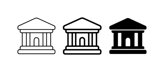 Obraz premium Bank Building Icons, Financial Institution Symbols, Government Architecture Vector Graphics