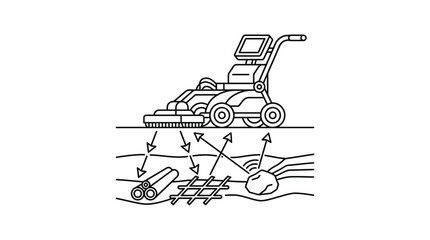 Line drawing of GPR cart scanning underground utilities. © FALEN