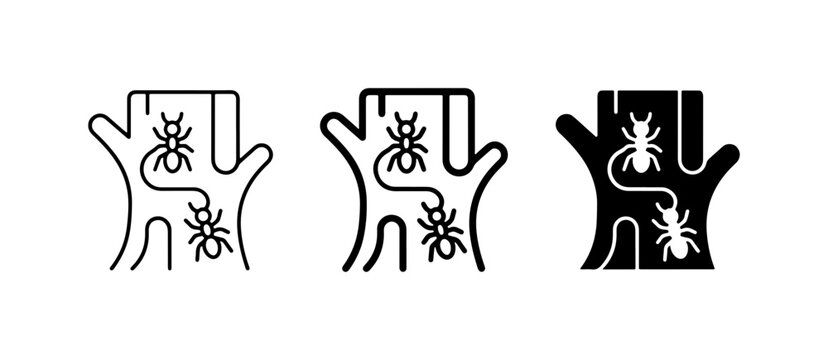 Ant Colony Icons, Insect Pest Infestation Vector Set, Wood Damage Symbol
