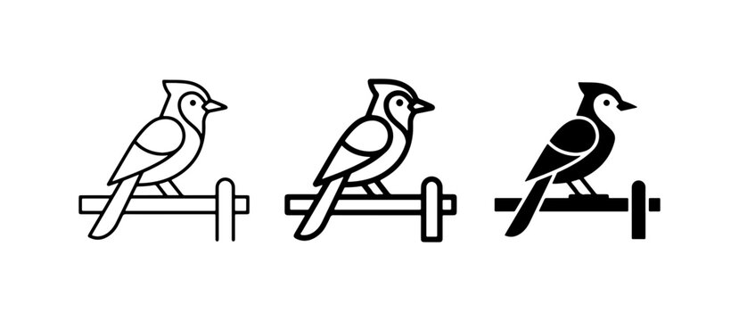 Bird Icons Set, Blue Jay Vector Graphics, Ornithology Symbols, Wildlife Art
