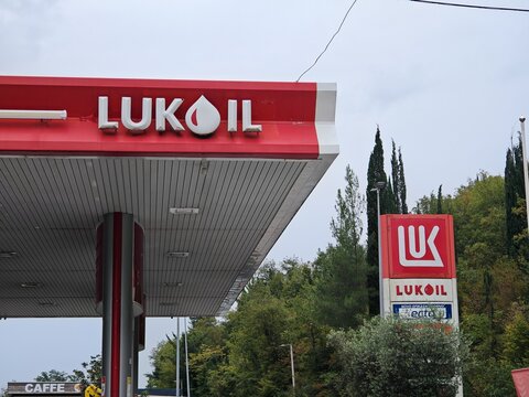 Montenegro,Montenegro-April 2 2026: LUKOIL fuel station in Montenegro providing fuel services for motorists and freight transport