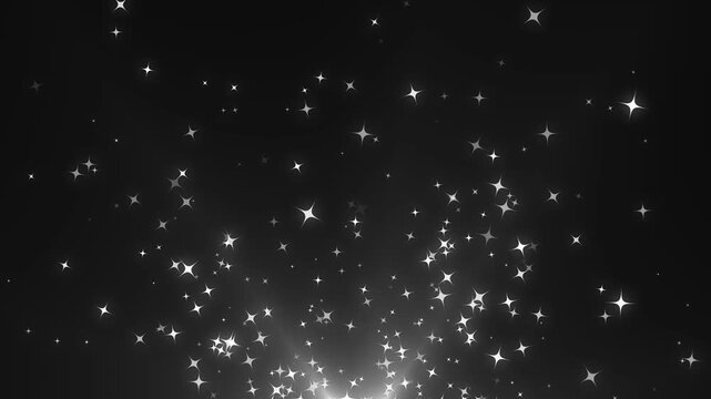 Bright shining star with a tail of white sparkle particles erupts through the dark cosmos nebula, creating a luxurious glittering motion background with floating dust and elegant light trails