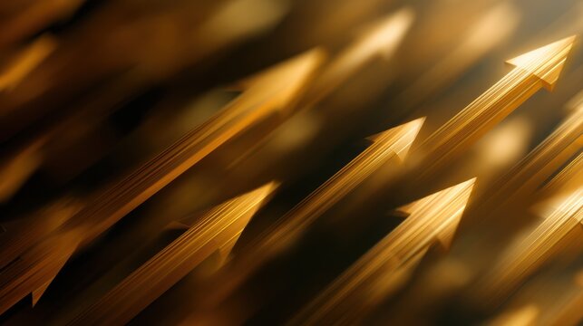 Abstract gold market volatility represented through dynamic geometric patterns and arrows, modern financial artwork