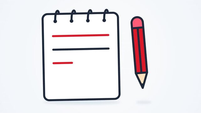 Blank spiral notepad and red pencil cartoon illustration 4k