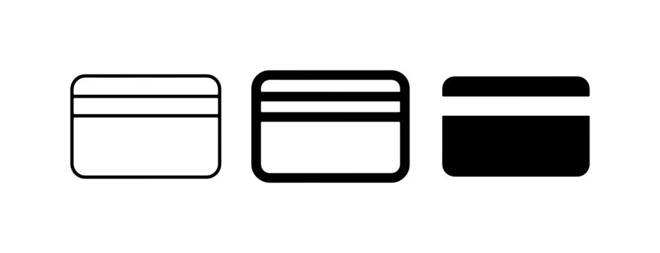 Credit Card Icons: Simple Payment Card Vector Graphics, Black and White Line Art, Financial Transaction Symbols