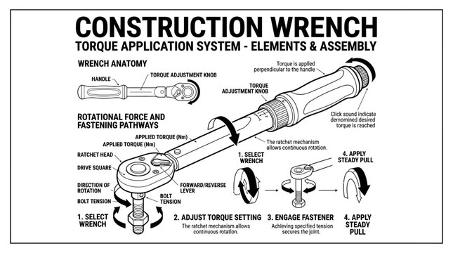 Construction wrench torque application system technical schematic.