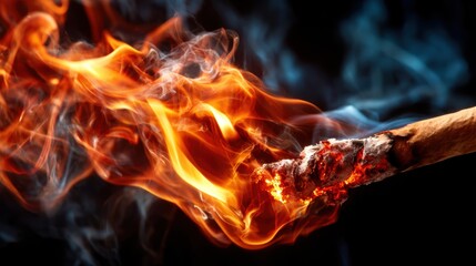 Fototapeta premium An artistic representation of flames intertwined with smoke, showcasing vibrant colors and a sense of motion in a captivating and ethereal composition.