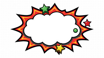 Blank Comic Book Speech Bubble and Pop Art Explosion Cloud Vector Frame with Colorful Stars and Spiky Border for Retro Cartoon Text Message Designs © MstAlif