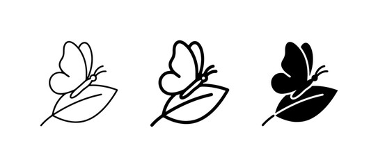Butterfly and Leaf Icons: Minimalist Vector Graphics for Nature and Spring Themes © Rajib
