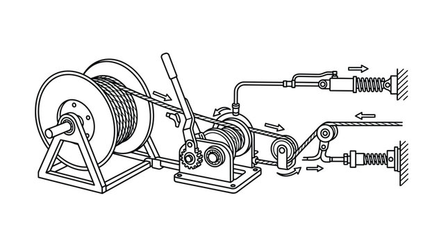 Industrial cable reel and winding machine assembly.