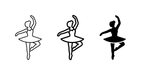 Ballet Dancer Icons, Elegant Silhouette and Outline Vector Graphics, Graceful Performance Art © Emon