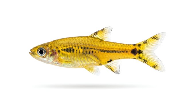 Beautiful Golden Tetra Fish Isolated on White Background.
