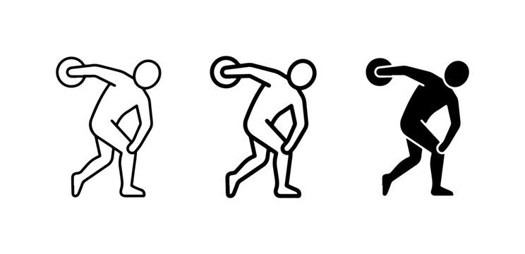 Discus Thrower Icons, Athletic Sport Pictograms, Track and Field Silhouette